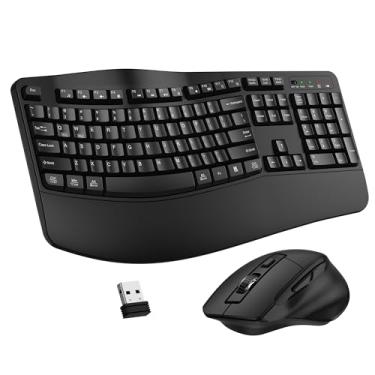 Imagem de Combo de teclado e mouse sem fio, teclado ergonômico de 2,4 G, teclado ergonômico com descanso de pulso e mouse ergonômico sem fio ajustável de 3 níveis DPI para Windows, Mac OS, desktop/laptop/PC
