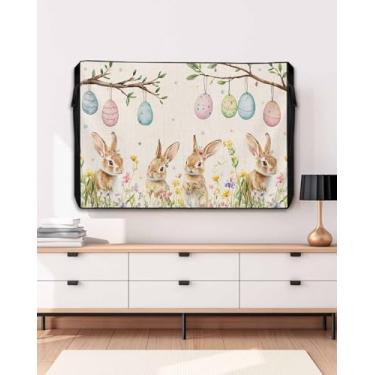 Imagem de Capa de TV externa de Páscoa para tela plana externa, ovo de coelho de fazenda, 600D, espessa, impermeável, à prova de intempéries, protetor de tela para TV ao ar livre com zíper para telas planas de