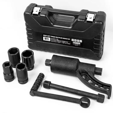 Imagem de Solid As Mountain Conjunto de chaves multiplicadoras de torque resistentes 1:64, 4800 Nm (1,079.0 m/lb), acionamento de 2,5 cm com soquetes CR-V de 1-5/40.6 cm e 1-5/20.3 cm para semi caminhão