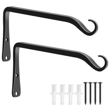 Imagem de FEED GARDEN Pacote com 2 ganchos de parede para pendurar com 20,3 cm, ganchos de parede para pendurar ao ar livre, comedouros de pássaros, sinos de vento, cestas de plantas, preto