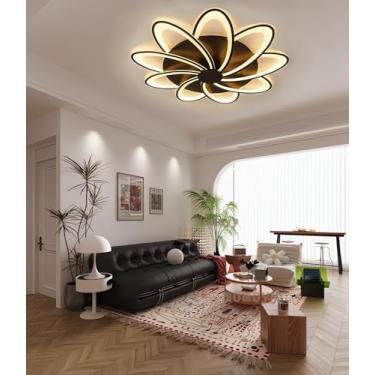 Imagem de Luminária de teto LED dimerizável com controle remoto por aplicativo (com função de memória), moderna, para sala de estar, quarto, sala de jantar e outros ambientes. Lustre (preto, 9).