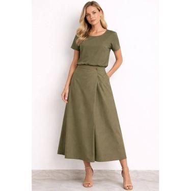 Imagem de Saia Midi Yeji Feminina em Linho com Forro Confortável