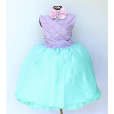 Imagem de Vestido Infantil Sereia Fundo Do Mar Para Festa Luxo E Tiara - Pingo D