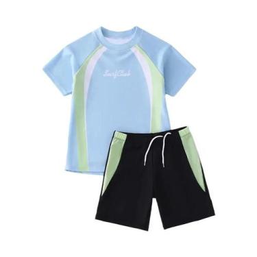 Imagem de Maiô Infantil De Secagem Rápida Com Manga Curta E Divisão Para Meninos