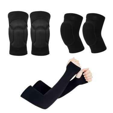 Imagem de Kit Cotoveleira + Joelheira + Manguito Proteção UV50+ Manga Longa Anti-impacto Vôlei Futsal Handball-Unissex