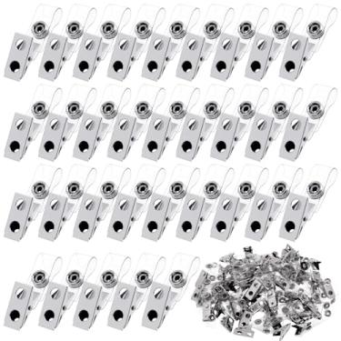 Imagem de Swpeet 50 peças requintados clipes de crachá de metal de furo duplo com tiras de PVC transparente e kit de botões de pressão, adaptador de alça de identidade, clipes de crachá de identificação para