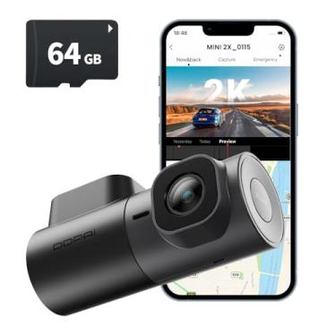 Imagem de DDPAI Mini 2X Câmera Veicular 1440P 2K QHD Frontal, Dashcam com Visão Noturna Superior, Controle por APP ADAS, Lente Rotativa 360°, Sensor G, Supercapacitor e Monitoramento 24h (Mini 2X+64G)