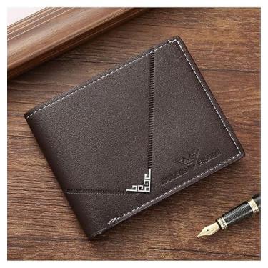 Imagem de Carteira masculina leve e moderna, bolsa de cartão ultrafina com dobra dupla, couro ultramacio com janela para cartão de identificação, bolsa para cartão de banco, novo modelo 2025, Marrom escuro