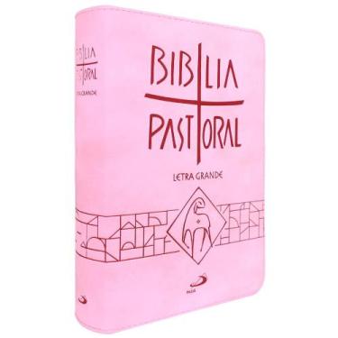 Imagem de Bíblia pastoral letra grande zíper - rosa - católica - Paulus