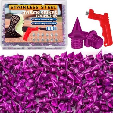 Imagem de QAUYETM 80 Peças De Pontas 1/4 Polegada Para Trilha, Aço Inoxidável Trilha E Cross Country Com Chave Ponta, Reposição Tênis Corrida Escalada Esportes Velocidade (Roxo)
