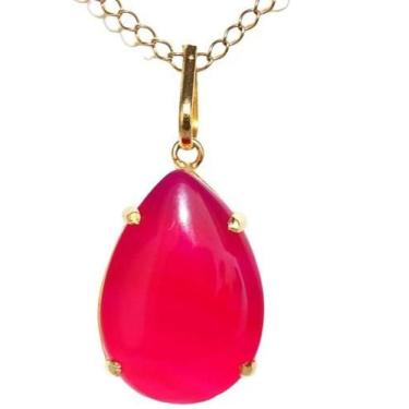 Imagem de Colar Gota Ágata Rosa Pedra Natural Montagem Garra Dourado - Cristaisd