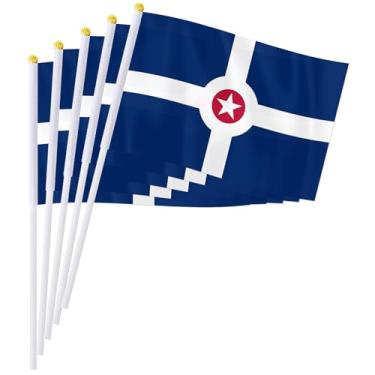 Imagem de PTEROSAUR Conjunto de bandeira portátil da cidade de Indianápolis, 14 x 20 cm, mini bandeira de Indianápolis para desfiles, festas, celebrações e decoração de casa (pacote com 100)