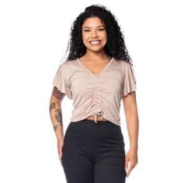 Imagem de Blusa Feminina Babicat Manga Curta Franzida Marrom Escuro-Feminino