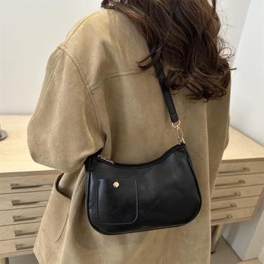 Imagem de Bolsa feminina vintage nas axilas – Bolsa transversal minimalista, design retrô chique com zíper suave e ferragens de metal, Preto