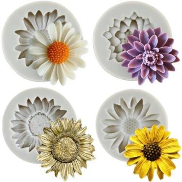 Imagem de Moldes de silicone para chocolate, margarida, crisântemo, moldes de fondant, formas grandes de flores, moldes de doces para decoração de bolos, argila de polímero, resina, cubo de gelo, sabonete