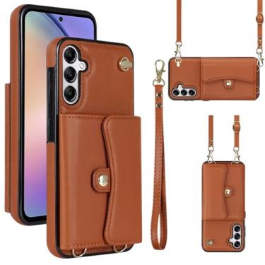 Imagem de Capa carteira para Samsung Galaxy S24 FE com compartimentos para cartões e proteção RFID, capa fólio de couro fina com alça de pulso, suporte e proteção contra quedas de corpo inteiro para mulheres e