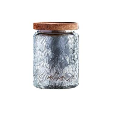 Imagem de KEG801302 Suporte de manteiga, pote de vidro com padrão cúbico para armazenamento de cozinha doméstica, bancada de doces e mel