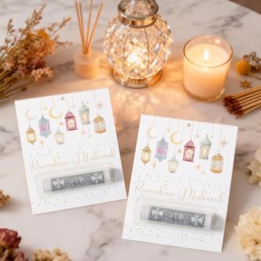 Imagem de 6 peças de porta-dinheiro Ramadan Mubarak para dinheiro, lanterna de fundo branco, design de estrela da lua, cartões de presente com capa de plástico e adesivo, enfeites de envelopes de dinheiro para