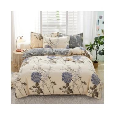 Imagem de x3anggyt5 Jogo de cama com estampa floral botânica reversível, 3 peças, todas as estações, macio para a pele, conjunto de capa de edredom (solteiro - 173 x 229 cm)