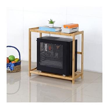 Imagem de Prático suporte de torre de computador, CPU de bambu com armazenamento, suporte de 2 camadas, impressora de prateleira de escritório doméstico sob a mesa (natural, 59 x 26 x 56 cm)
