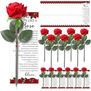 Imagem de Sayglossy Conjunto de 30 conjuntos de lembrancinhas de funeral com canetas rosa para convidado de serviço memorial com cartão Life Like a Rose para celebração da vida, decorações para festas