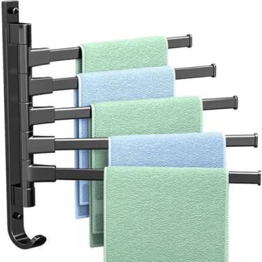 Imagem de Rack de Toalhas Giratórias Toalha 5 Braços Espessada Suporte para Parede com Gancho Economia Espaço Aperto Giratória -Roxo Banheiro Cozinha