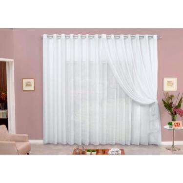 Imagem de Cortina Microfibra com Voil 5 metros Quarto Sala branca bege palha apartametno varão semi blecaute (Branca,2,30x1,30)