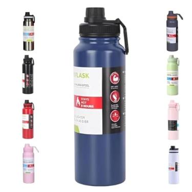 Imagem de Garrafa Térmica de Aço Inox, 800ml, Preta, Isolamento a Vácuo, Parede Dupla, Antivazamento, com Alça, para Academia, Esportes, Escritório, 28cm (Azul)