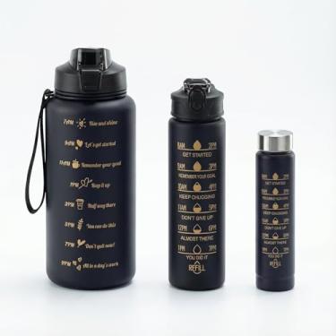 Imagem de Garrafa de Água Motivacional 3 em 1 (2000ml, 900ml, 300ml), Squeeze com Canudo e Alça para Academia, Escritório e Esportes