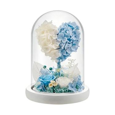 Imagem de Coyoohouse Buquê de rosas preservadas em forma de coração em vidro, rosa real e hortênsia com luzes de LED, presentes para aniversário da mãe, Natal, dia do professor (rosa, coração, LED)