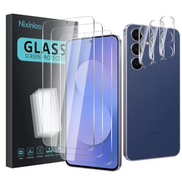 Imagem de Nixinioo Pacote com 3 protetores de tela de vidro temperado para Samsung Galaxy S25 FE + pacote com 3 protetores de lente de câmera, antiimpressões digitais, dureza 9H, resistente a arranhões, fácil