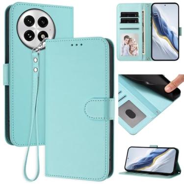 Imagem de Capa carteira para OnePlus 13 5G, capa fina de couro com compartimentos para cartões, alça de pulso e suporte, capa protetora à prova de choque para homens e mulheres (menta)