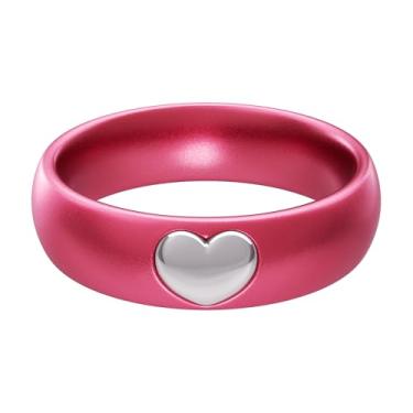 Imagem de ThunderFit Anéis de silicone para mulheres, aliança de casamento de silicone com pingente de coração banhado a ouro 14K, 5,5 mm de largura, 2 mm de espessura, 5.5 - 6 (16.50mm), Silicone, Sem pedra