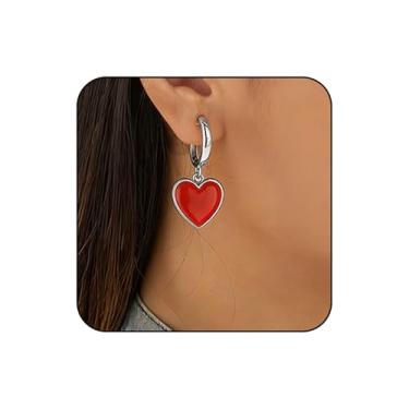 Imagem de QLYOVWE Brincos de argola de coração banhados a ouro 14K para mulheres, delicados, coração, strass, zircônia, joias, formatura, casamento, presentes de Dia dos Namorados, Medium, Metal, Zircônia