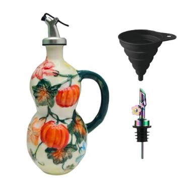 Imagem de Windefun Garrafa decorativa de 540 ml para cozinha, garrafa de azeite de oliva de cerâmica pintada à mão, recipiente de óleo de cerâmica (abóbora)