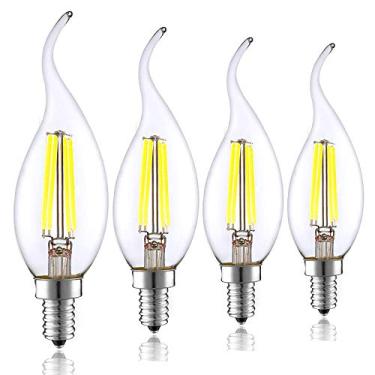 Imagem de Lâmpada LED de filamento E14, 4W, 400LM, AC220V, Branco Frio 6000-6500K, Equivalente a 40W Incandescente, C35, Formato de Chama, Rosca Pequena Edison, Pacote com 4