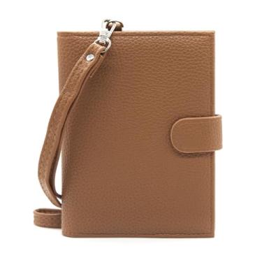 Imagem de Long Keeper Porta-passaporte para mulheres e homens, carteira antirroubo de couro PU com porta-cartão, bolsa de pescoço fina para viagem com cordão, Marrom, Clássico