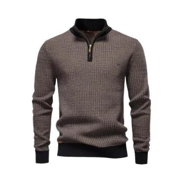 Imagem de Suéter Masculino De Inverno Em Malha Listrada Com Gola Alta, Estilo Lu