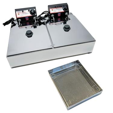 Imagem de Fritadeira Elétrica Industrial 2 Cubas Antichamas 110V Com Tampa E Escorredor M