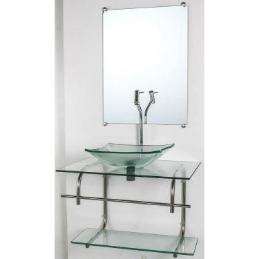 Imagem de Gabinete De Vidro P/Banheiro Inox 60Cm Cuba Quadrada Incolor