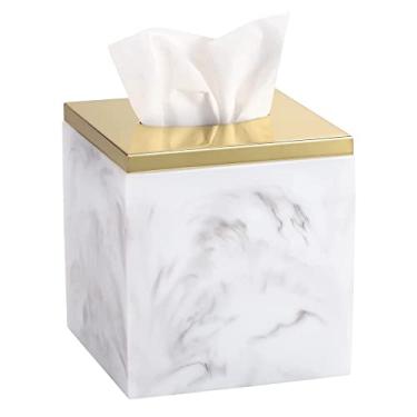 Imagem de CYYHGD Caixa de papel de resina, tampa quadrada de toalha de rosto, tampa de metal destacável, caixa de armazenamento de toalha de papel higiênico