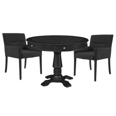 Imagem de Mesa de Jogos Carteado Victoria Tampo Reversível Preto Kit 2 Cadeiras Vicenza Preto Fosco - GranBelo