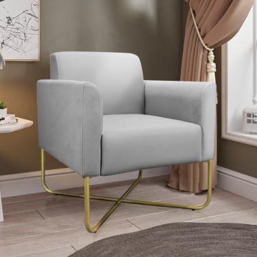 Imagem de Kit 2 Poltronas Decorativas Isabella Base X Suede Cinza/Dourado - Gran Belo