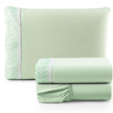 Imagem de Jogo de Lençol Suave Lese Percal 180 Fios Solteiro  3 Peças Barato - Verde