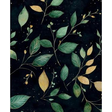 Imagem de Papel de parede de folha verde/dourado descasque e cole, papel de contato botânico escuro vintage, papel de parede boho autoadesivo removível à prova d'água para sala de estar, quarto, prateleira