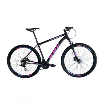 Imagem de Bicicleta Aro 29 Ksx Sd7 21v Cabos Internos Alumínio Freios A Disco Garfo Suspensão Preto Pink Azul Tamanho 15