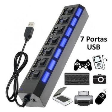 Imagem de Hub Usb 7 Portas 3.0 Pendrive Tv Mouse Teclado Adaptador Top