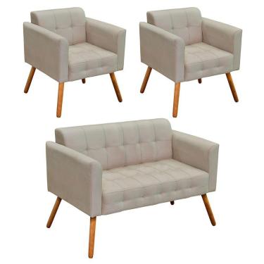 Imagem de Kit 1 Namoradeira e 2 Poltronas Elisa Suede Bege