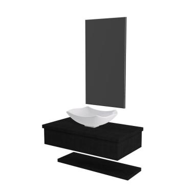 Imagem de Conjunto Bancada C-cuba L42, Prateleira E Espelheira Metrópole 806 Nogal Preto ônix