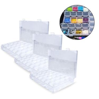 Imagem de Kit 3 Caixas de Miçanga Glitter Botão Divisória 84 Potinhos Organizaçã